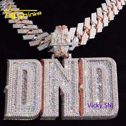 New Design Iced Out Hip Hop S925 Silver Baguette Diamond Name Initial Letter Pendant Custom Moissanite Pendant