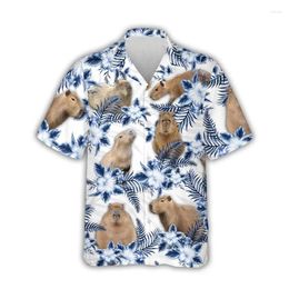 Men's Casual Shirts Kawaii Capybara Pattern Shirt 3D Printed Hawaii Aloha Beach Short Sleeve Cool Top Lapel