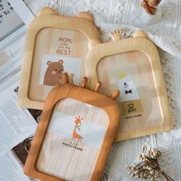 7-inch Po Frame Cute Give Away Nails Cartoon Ornaments Animal Shape Wood Texture Picture Frame for Desktop Wall Hanging 240531