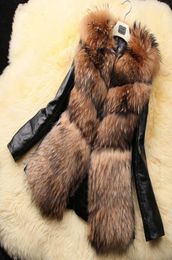 Fashion Winter fur coat Jacket Women New leather Parka Casual Outwear Hooded Coat Faux Raccoon fur plus size Manteau Femme Clothes6115593