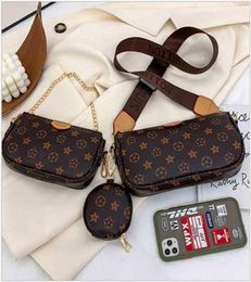 3 piece Pack PU leather crossbody fanny pack chain hand bag purses circle round wallet coin bags set single shoulder woven bel7571147