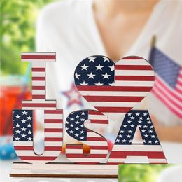 Other Festive & Party Supplies American Independence Day Wooden Desktop Decoration Glory Peace Family Dom I Love Usa Office Home Table Dhouk
