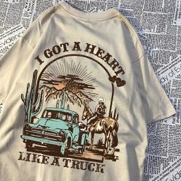 Men's T-Shirts I have a heart like truck mens clothing new summer T-shirts cotton loose T-shirts Crewneck loose top womens Y240531LRST