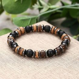 Strand Natural Wooden Bracelet Black Stone Beaded For Men Women Accessories Casual Jewellery Drop
