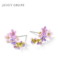 Juicy Grape Brand New Designer Womens Earring Luxury High Quality Jewellery Purple Pink Forget Me Not Little Flower Enamel Female French Girl Forest Earclips Earrings