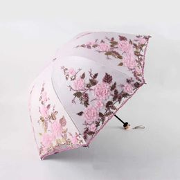 Umbrellas Lace Umbrella Womens Summer Folding Sun Garden UV Portable Beautiful Beach Raincoat H240531 5TYR