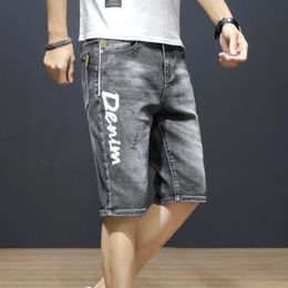 Man Denim Shorts with Pockets Straight Short Jeans Pants for Men Gray Xxxl Jorts Original Stretchable Wih Zipper Free Shipping 240531