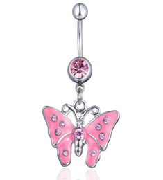 D0235 3 colors Pink color Nice Butterfly style belly ring with piercing body jewlery navel9018035