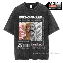 Men's T-Shirts Single piece Doflamingo T-shirt with anime print Y2K Harajuku hip-hop T-shirt unisex oversized vintage cotton T-shirt Y240531RONL