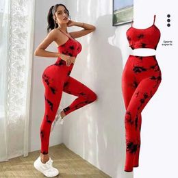 Women's Tracksuits Tie Dye Womens Tracksuit Fitness Sets Sportswear Workout Bra+High Waist Leggings Gym Clothing Seamless Sports Suits z240530