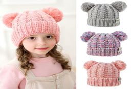 Knit Crochet Beanies Hats Girls Boys Winter Warm Pompom With 2 Balls Caps 13 Colors Knitted Hat 074842593