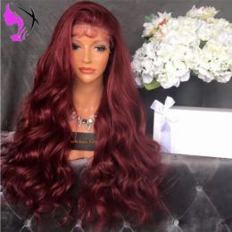 Парики длинные бордовые вино красные парики натуральное бразильское тело волнистые кружевные боковые части Синтетическая кружевная передняя парик для чернокожих женщин натуральные волосы