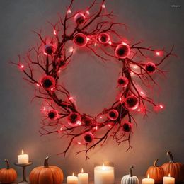 Decorative Flowers Door Hanging Wreath Front Garland Deadwood With Led Lights Halloween Eyeball For Festive Party Decorations