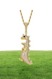 MATHALLA Men039s Hiphop Animal Dinosaur CZ Pendant Jewelry Iced Out Cubic Zircon Pendant Brass Copper Gold Chain Necklace Joyer8855315