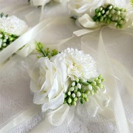 Decorative Flowers Bride Wrist Corsage Wedding Bridesmaid Bracelet Girls Hand Flower Artificial Silk Rose For Supply Accessories