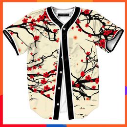 Summer Style Hipster Hip Hop Tee Shirt Men Women 3D Floral Print T-shirt Baseball Jersey Street Casual V-neck Buon Down Tops