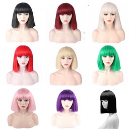 Short Straight hair Fashion lady Sexy Natural Fluffy Role playing wig Synthetic short hair Bob short hair black and White women wig Ide Jriw