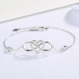 Silver high-end 925 sterling silver 8-line heart-shaped zircon bracelet for female niche minimalist and versatile bracelets