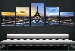 5 Panels Eiffel Tower Paris Landscape Artworks Giclee Canvas Wall Art for Kid Home Wall Decor Abstract Poster Canvas Print Oil Pai6187312