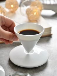 70ml White Cone Coffee Cup And Saucer Set Office Coffeeware Ceramic ESPRESSO Glass Cappuccino Mug Bone China Demitasse Teacup 240523