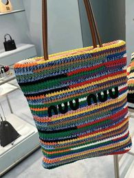 2023 Spring/Summer New Versatile Stripe Straw Woven Bag One Shoulder Handbag Shopping Bag Large Capacity Mommy Bag New Trend 230621
