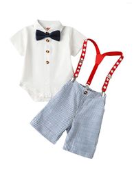 Clothing Sets Adorable Summer Set For Toddler Boys Short Sleeve Button Down Shirt Bowtie And Suspender Shorts Outfit By RUIBBWAN