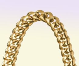 Mens Miami Cuban Link Chain Bracelet Solid 14k Gold Plated Stainless Steel319Q9000729