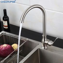 Kitchen Faucets Stainless Steel Faucet Cold Water Mixer Brush Nickel Tap Lead Free 360 Degree Swivel Deck Mounted Torneiras