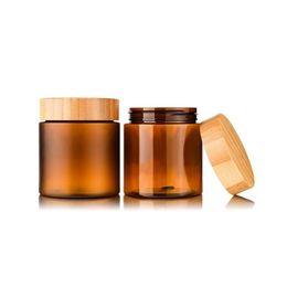 Packing Bottles Wholesale Body Butter Cream Container Packaging 150Ml 250Ml Amber Pet Cosmetic 8Oz Plastic Jar With Screw Cap Bamboo W Otynf