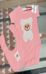 Newborn Baby Girl Boy Rompers 2pcs Outfit Clothes Set Infant Girls Cartoon Bear Print Short Sleeve Onesie Bodysuitbibs5839092
