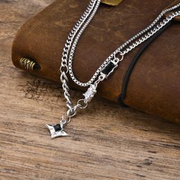 Pendant Necklaces Mprainbow Mens Black Star Charm Choker Necklaces Stainless Steel Double Link Chains Stacking Collar Birthday Christmas Gift Y240531NEZP