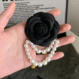 Brooches Fashion Fabric Camellia Flower Brooch Pins Pearl Tassel Corsage Jewellery For Women Shirt Collar Accessories Gift