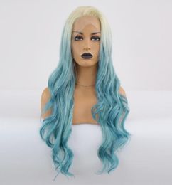 Whole Body Curly Lace Front Wig Ombre Blue Hair Heat Resistant Fibres Synthetic Lace Front Wig Glueless Half Hand Tied for All5499546