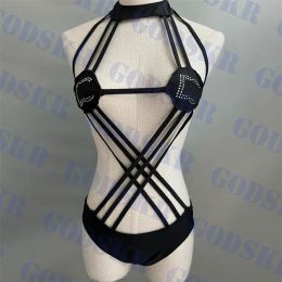 Swimwear Rhinestone OnePiece Bikini Swimsuit for Women Black