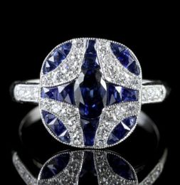 Vintage Blue Sapphire Ring 925 Sterling Silver Diamond Jewellery Engagement Cocktail Party Wedding Rings For Women Size 6 106580049