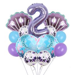 1set Balloons 32inch Purple Number Shell Foil Ballon Happy Little Mermaid 1st 2nd 3rd 4th Birthday Party Decor