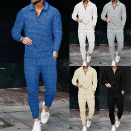 Fashion Sets Long Sleeve Polo ShirtSweatpants Suit Men V-neck Zip Sweatshirt Men Streetwear Vintage Clothing Sets Tracksuits 240529