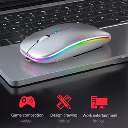 Bluetooth USB Wireless Mouse Rechargeable 24GHz LED Light Noiseless Ergonomic Design Touch For Laptop Macbook iPad PC Computer Uemkv