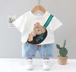 Boys Suit Clothes Summer Baby Boys Clothing set Short Sleeve Bear Shirt Soft Denim Shorts 2PCS Kids Clothes1082727