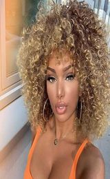 14inches Short Mixed Brown and Blonde Synthetic Wigs Afro Kinky Curly Wig Black Red grey pink Heat Resistant Hair9981154