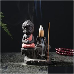 Fragrance Lamps Handmade Ceramic Lotus Backflow Buddhist Incense Burner Holder Censer Aromatherapy Smoke Stick Drop Delivery Home Gard Ot0D7