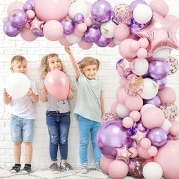 179pcs Pink Purple Balloon Garland Baby Shower Girl with Butterfly Decorations Foil Balloons for Birthday Party