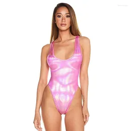 Women's Swimwear Women Sexy One Piece Rhinestone Metallic Bathing Suit Swimsuit Pink Less Coverage