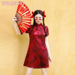 Ethnic Clothing Chinese Style Retro Red Cheongsam 2024 Traditional Qipao Dress Women Plus Size M-4XL