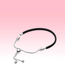 Women's Black Leather Slider Bracelet Fashion Jewellery for Stelring Silver Adjustable size Hand Chain Bracelets with Original box9678361