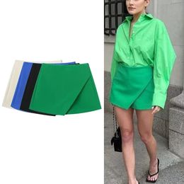 TRAF Fashion Womens High Waist Shorts Skirts Solid Asymmetrical Side Zipper Summer Black White Mini 240531