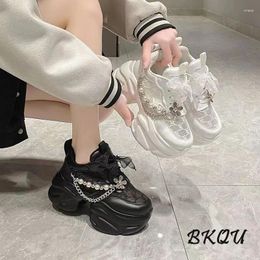 Casual Shoes BKQU Brand 2024 Summer Women's Japanese Daddy Pearl Chain Platform 8cm Net Bread Freight