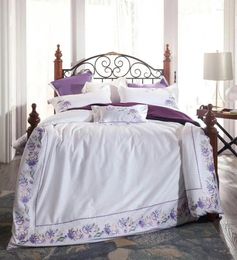 Bedding Sets Luxury White Purpl Lavender Embroidery Egyptian Cotton Set Queen King Size Duvet Cover Bed Sheet Linen Pillowcases