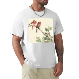 Men's Polos Two Red Birds On A Branch With White Flower Japanese Floral In Pale Pink T-shirt Quick-drying Plain Summer Top T Shirts Men