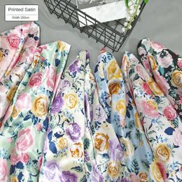 Printed Satin Fabric By Metres for Hair Accessories Clothes Pyjamas Gift Package Diy Sewing Cloth Soft Smooth Flower White Pink